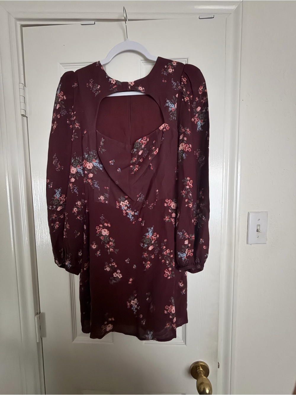 Reformation Burgundy Floral Long-Sleeve Mini Dress